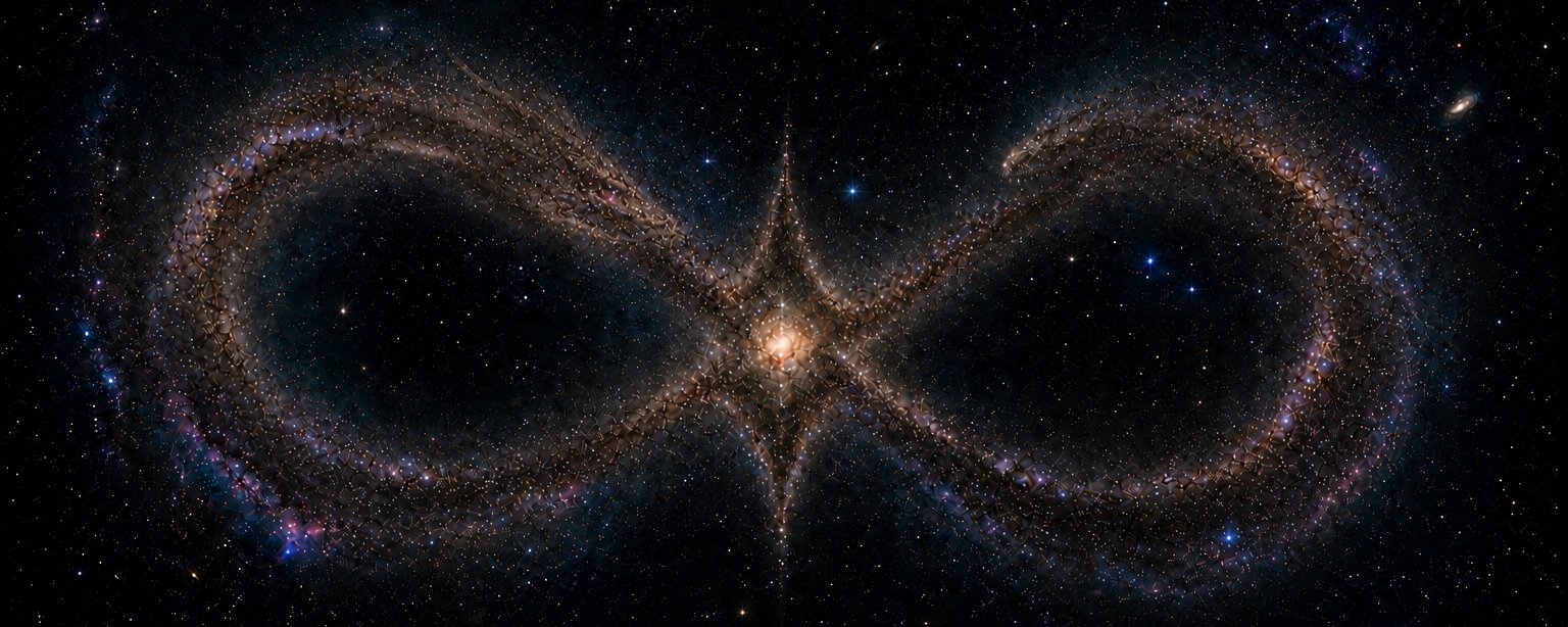 A cosmic infinity symbol formed from stars.